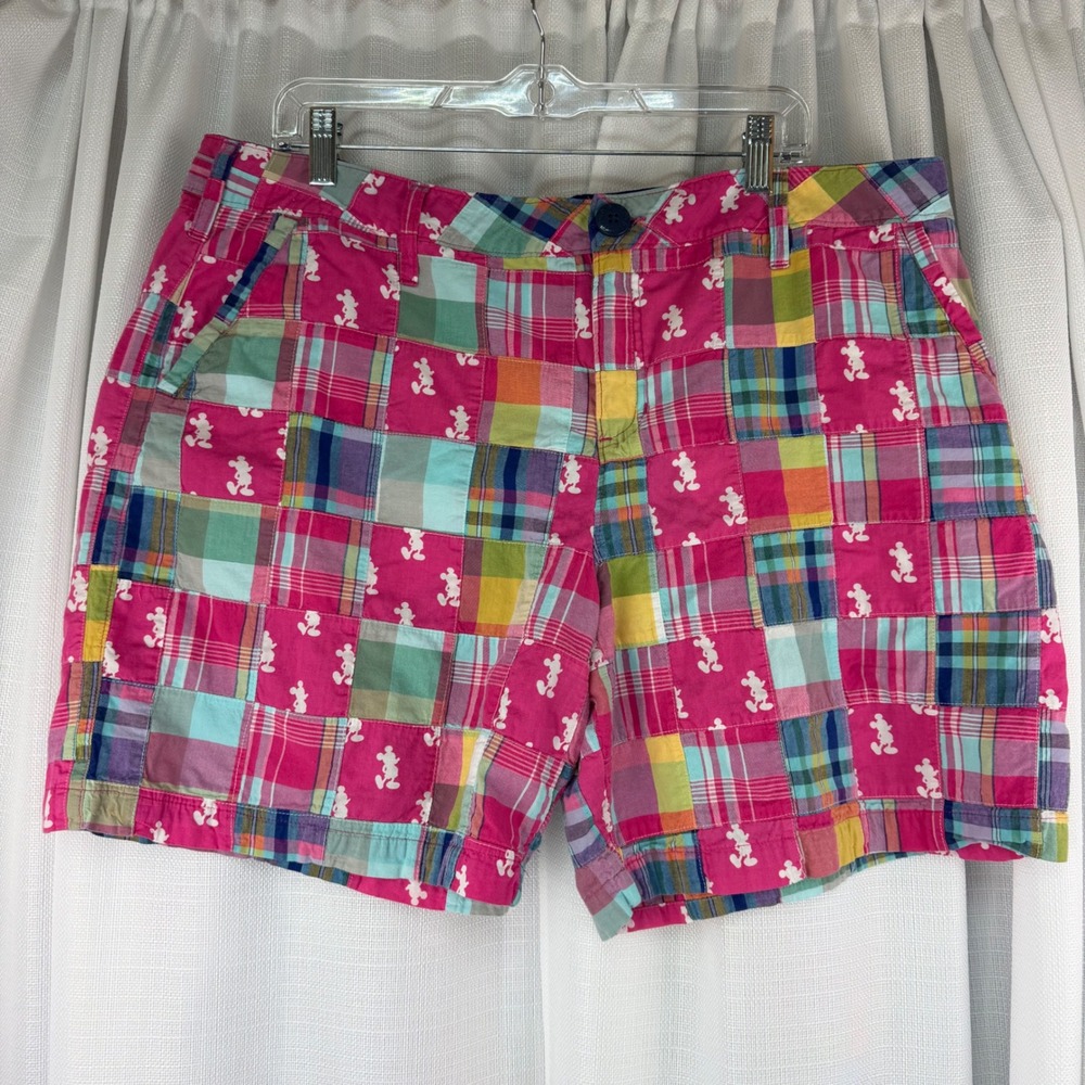 Walt Disney World Womens XXL Patchwork Plaid Mickey Mouse Shorts Multi Cotton